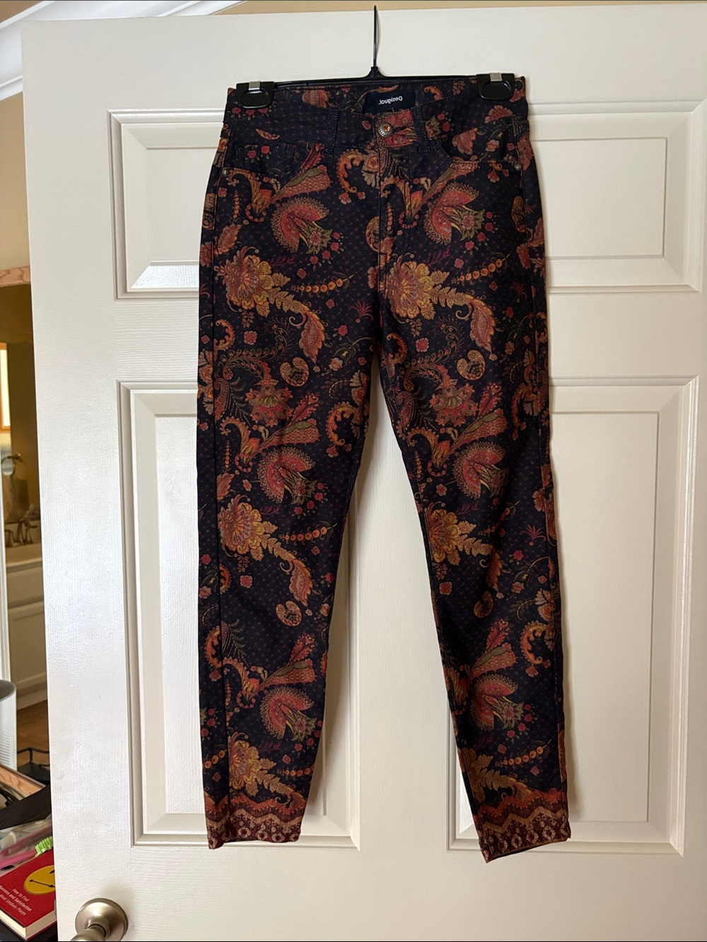 Desigual Women’s Black Pants with Brown & Rust Paisley